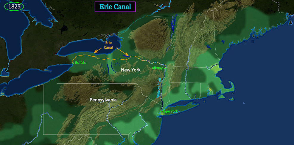 Erie Canal, 1825 map